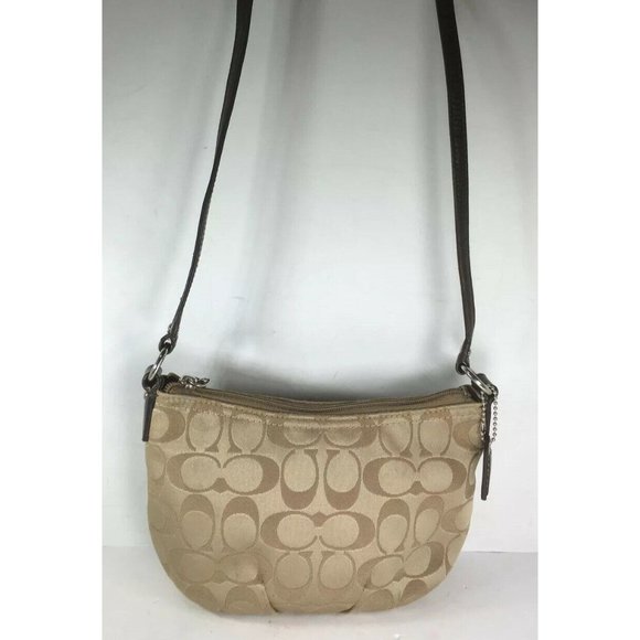 Coach Small Beige Signature Print Shoulder Bag - Picture 2 of 12